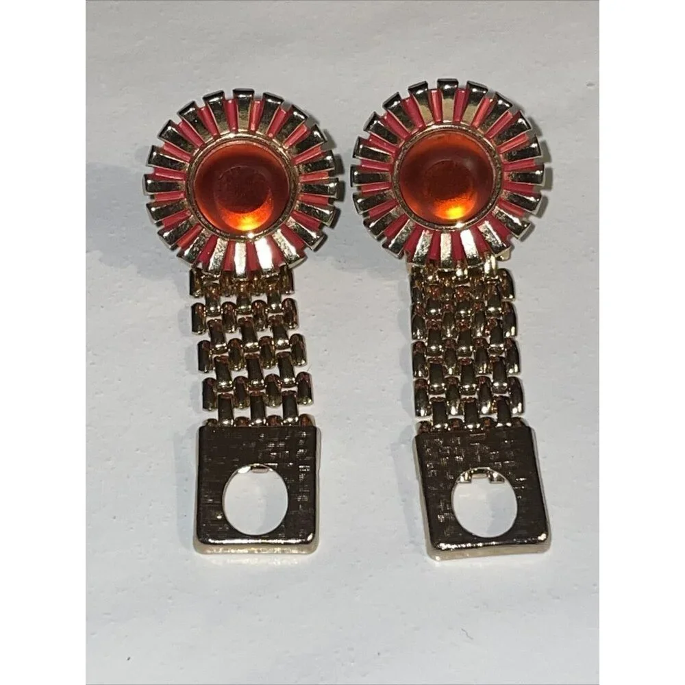 Vintage Hickok Cufflinks Orange Sunburst Gold Tone Wrap Around Retro MCM‎